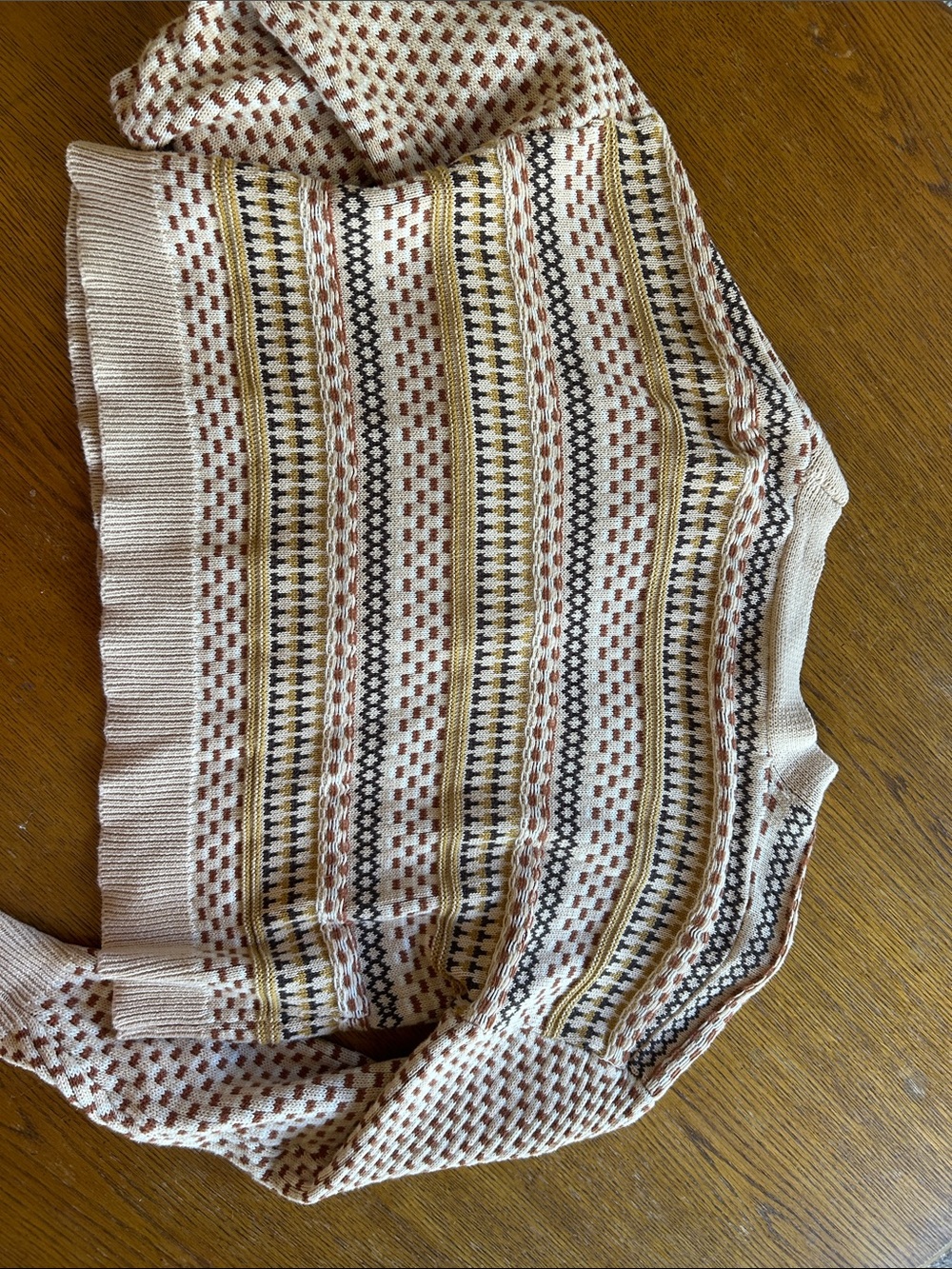 Blue Blush Beige Knit Cardigan with Mustard & Brown Stripes - Picture 4 of 5